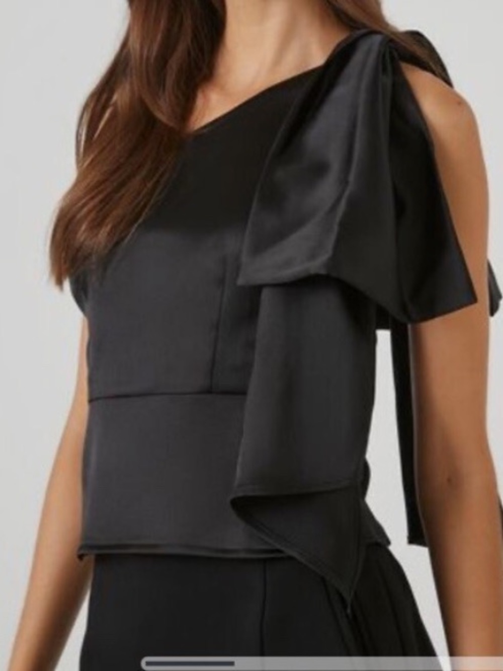 NWT Forever 21 Black One-Shoulder Bow-Accent Satin Top | S